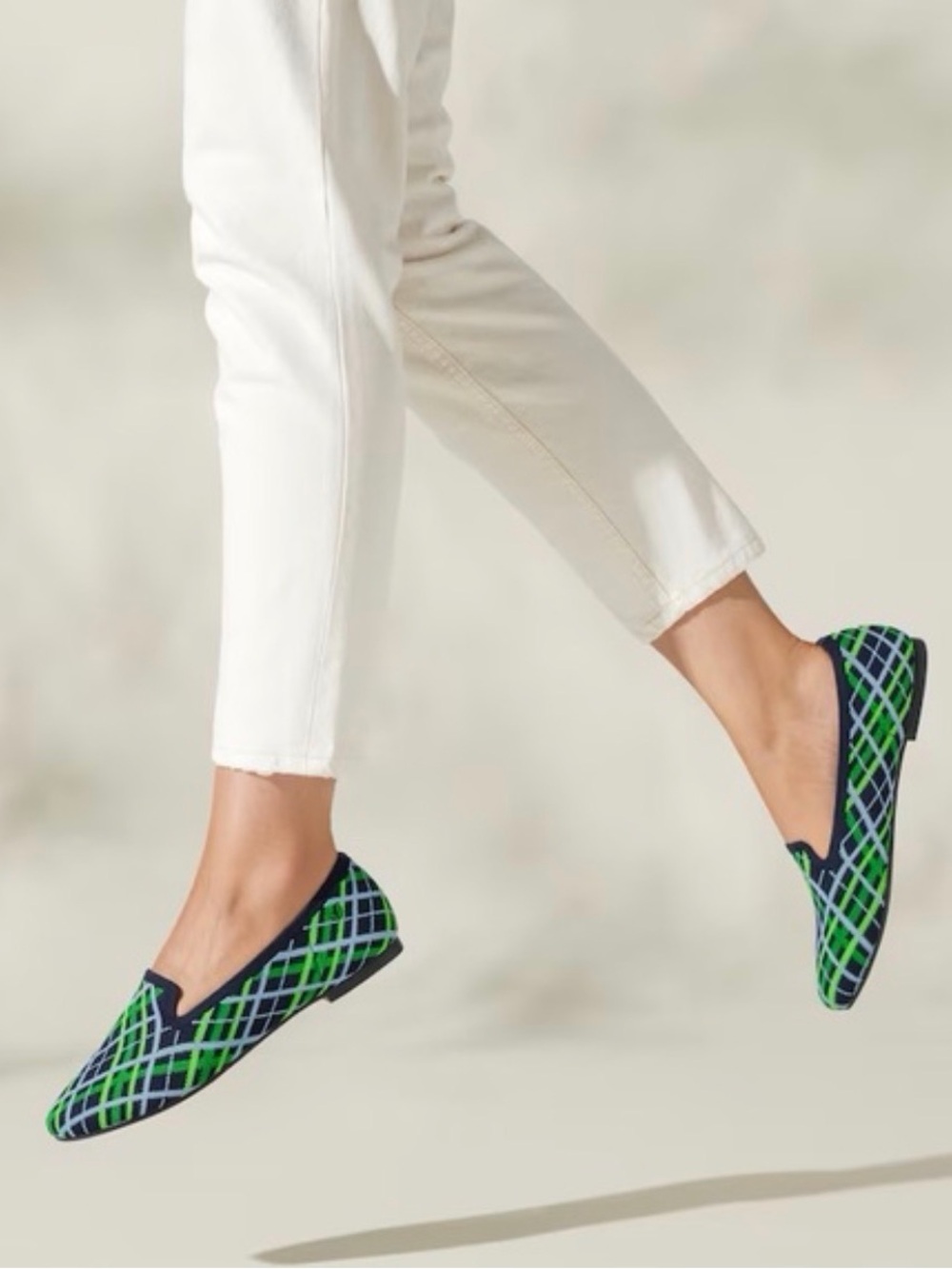 Women’s Navy & Green Plaid Slip-On Loafers